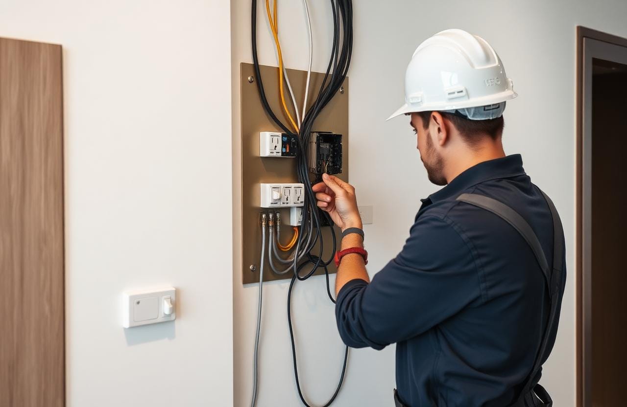 Rozdzielnica elektryczna i instalacja elektryczna w trakcie montażu
